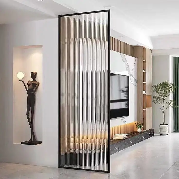 Sleek metal and glass partition with a modern matte finish.