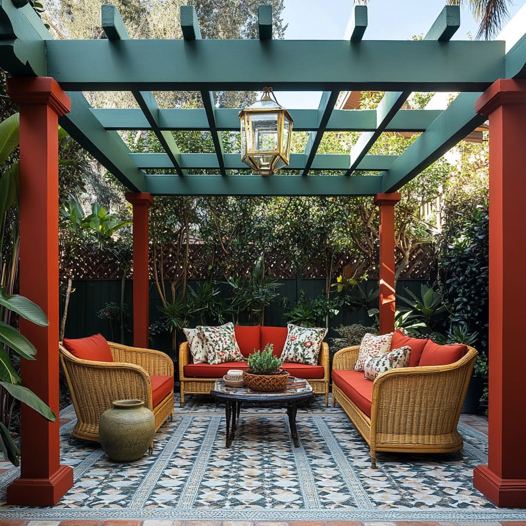 Outdoor aluminium pergola or canopy with shadow play pattern.